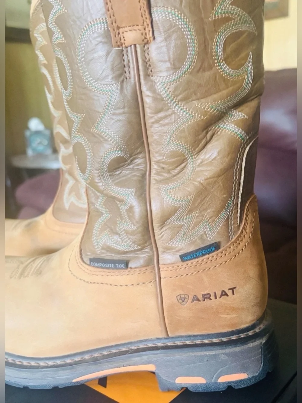 ARIAT WORKHOG H20 WOMEN'S 10018578 AGED BARK/ARMY GREEN WATERPROOF BOOTS SIZE 7B